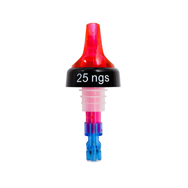 Bec verseur à bille rouge avec bague noire marquée 25 ngs sur fond blanc, photo fournisseur