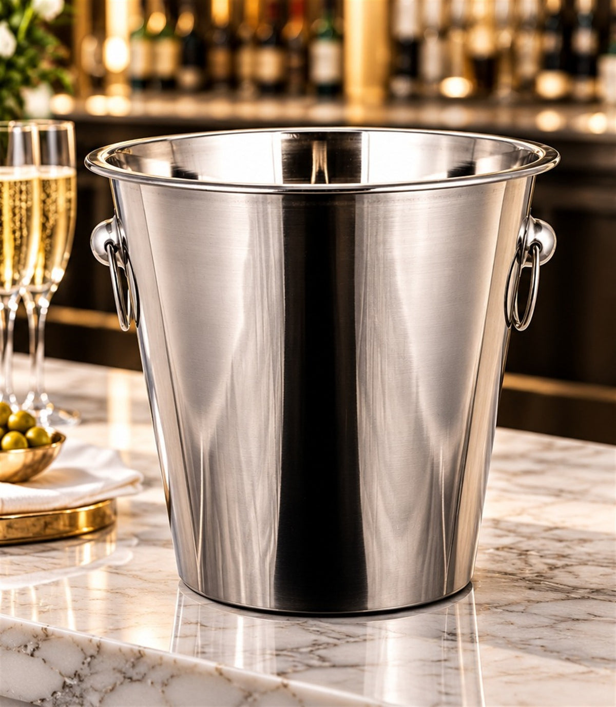 Seau à champagne inox Gastronoble, vu de face sur fond clair