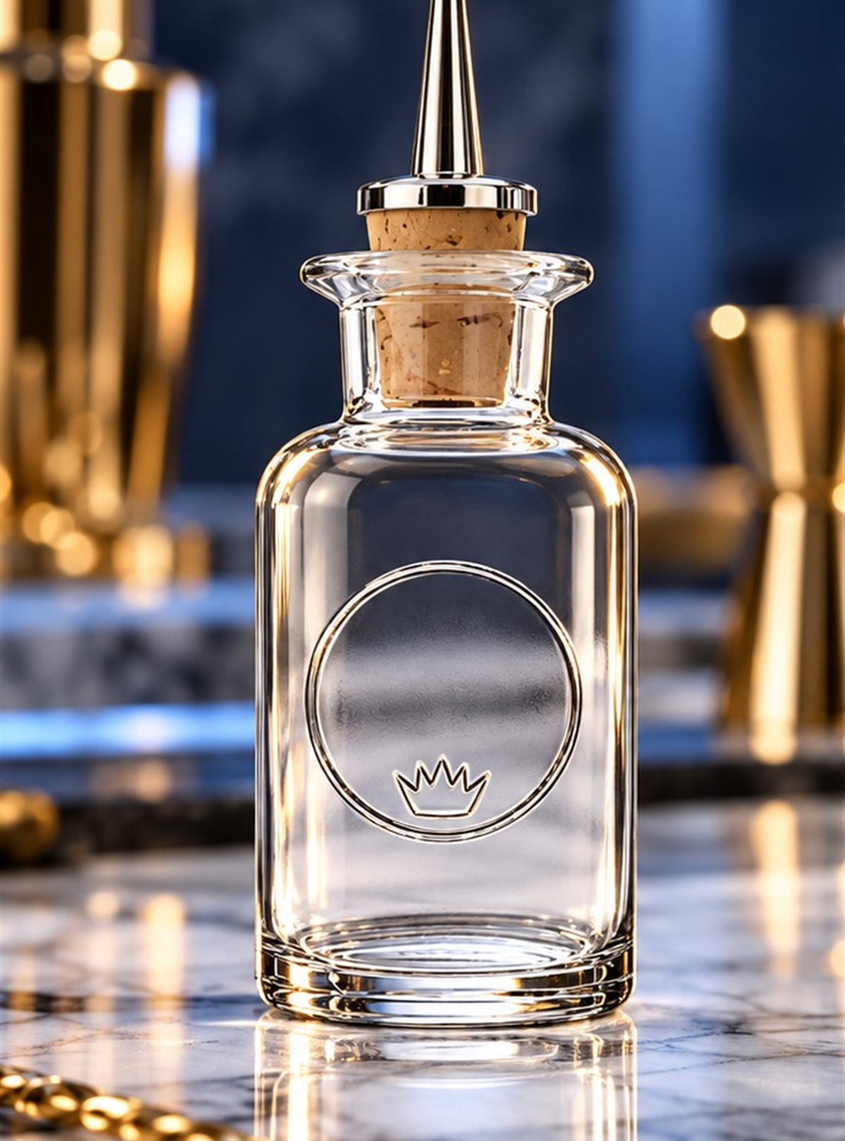 Bouteille bitter Luigi Bormioli Elixir n°2 10 cl, vu de face sur fond clair