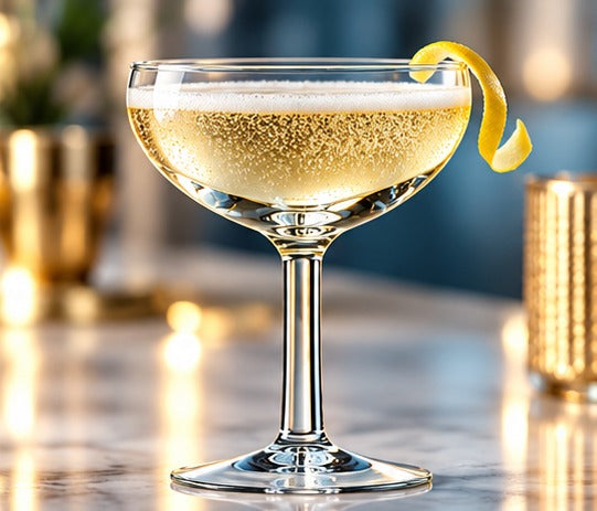 Coupette Arcoroc Elegance 16 cl, avec un cocktail pétillant et un zeste de citron