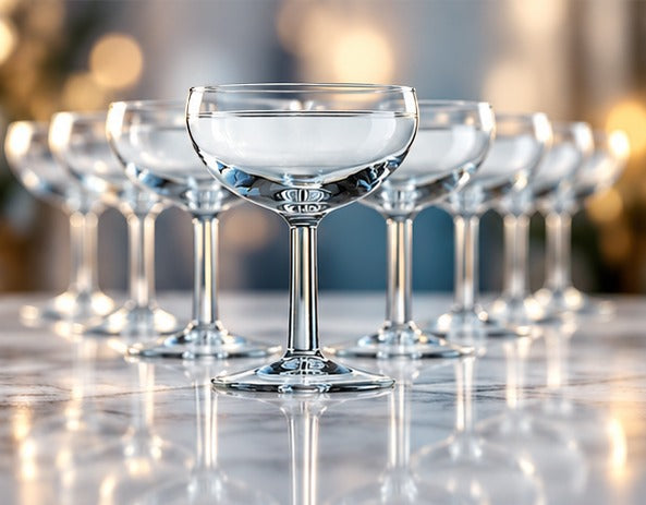 Coupette Arcoroc Elegance 16 cl, en série sur un plan de marbre