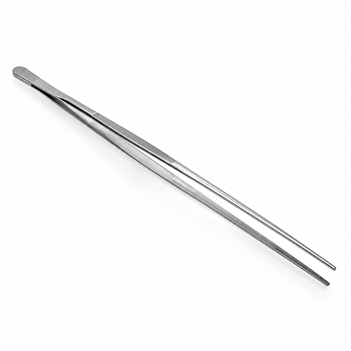 Pince à fruit en inox de 30 cm, vue en diagonale sur fond blanc