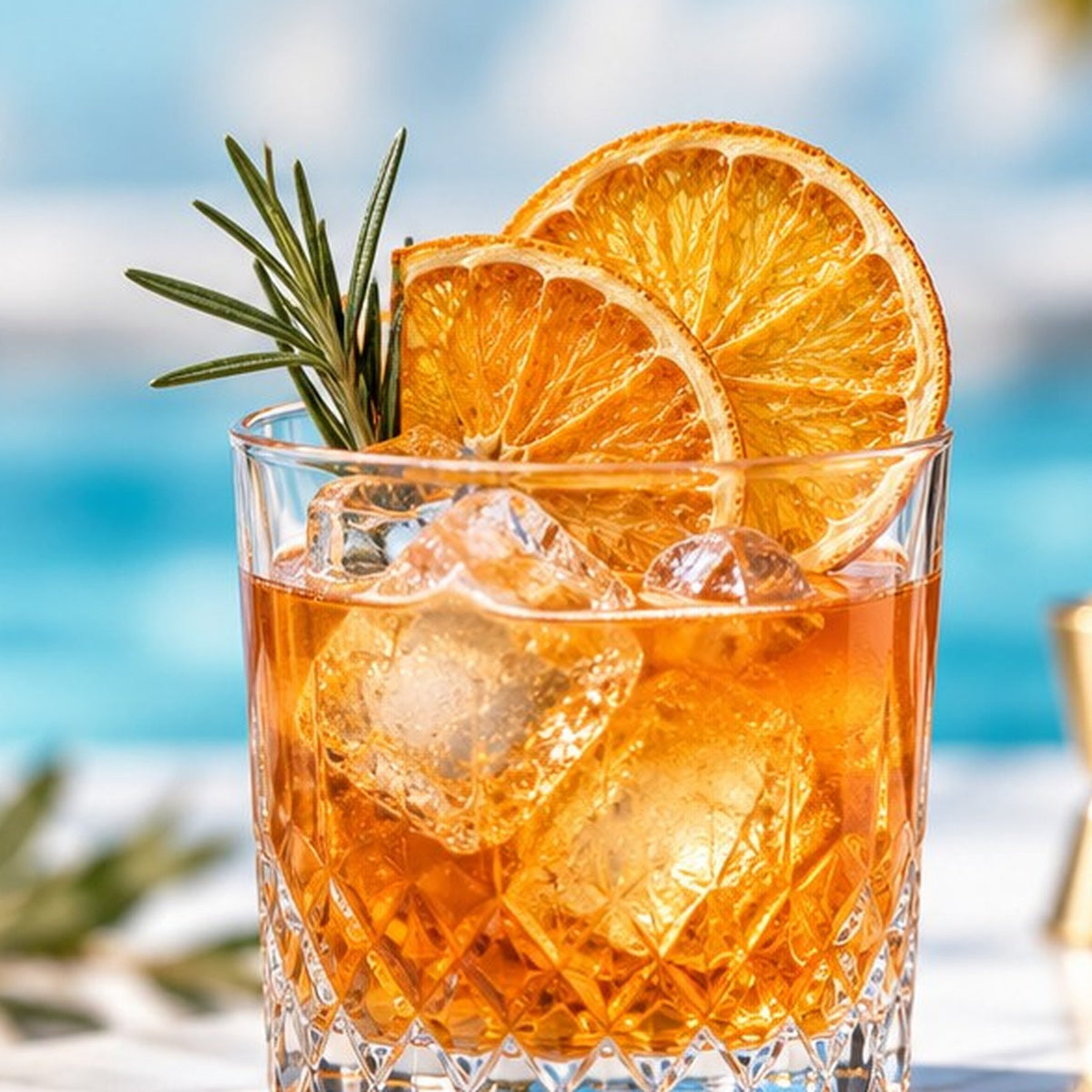 Garnish orange déshydraté Extradry, 100 pièces, en décoration d'un old fashioned avec du romarin