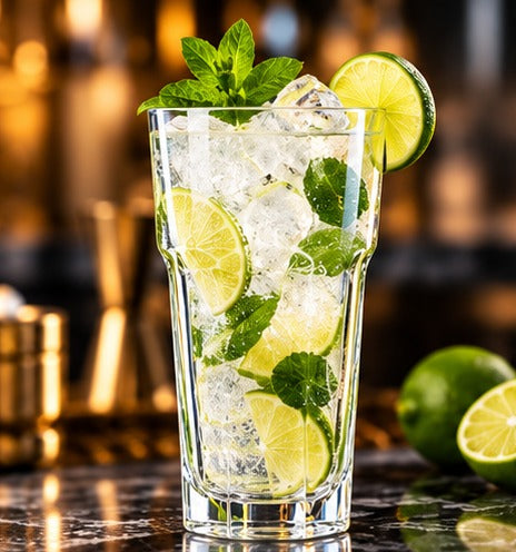 Verre long drink Libbey Gibraltar 35 cl, avec un mojito à la menthe et au citron vert