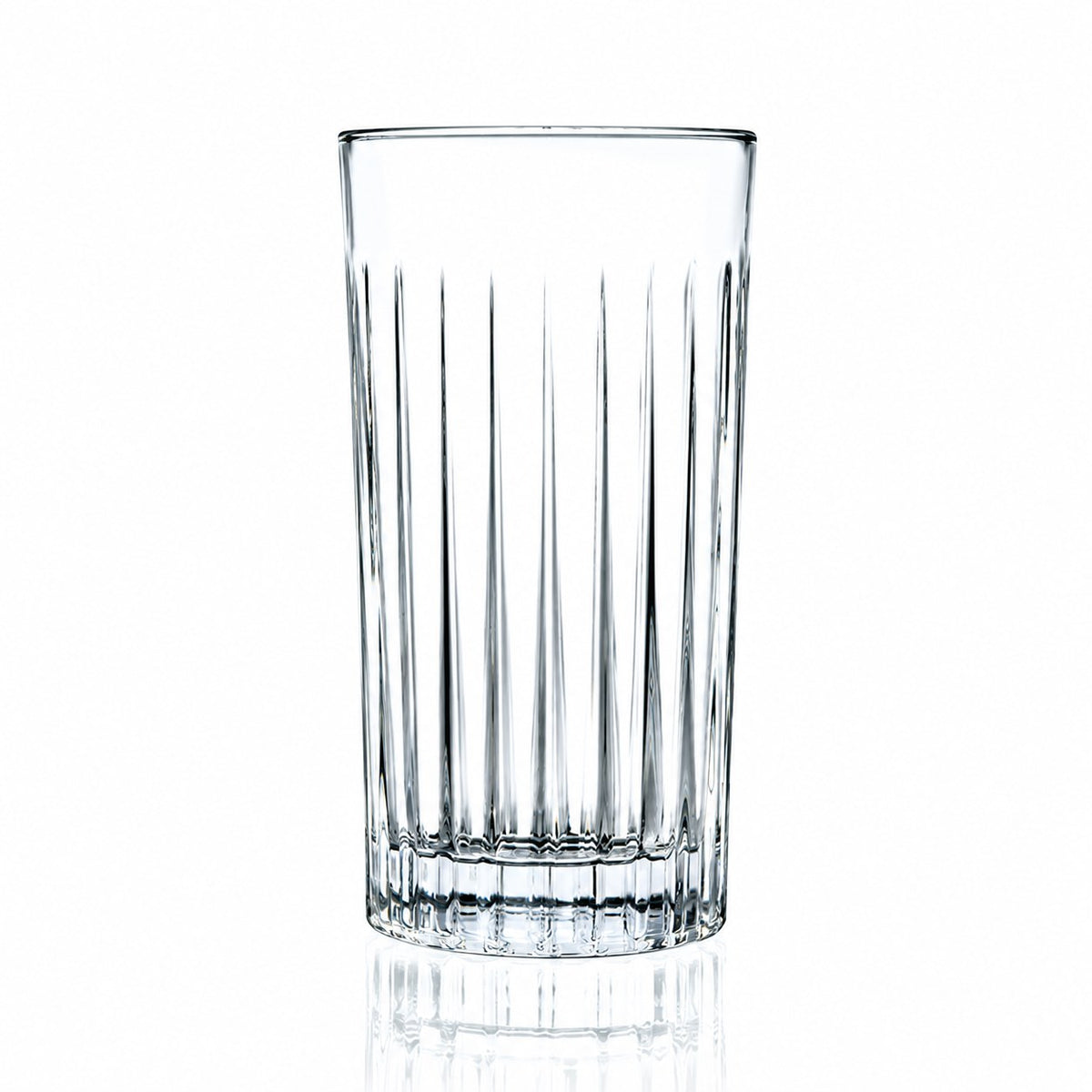Verre long drink RCR Timeless 44 cl à côtes verticales, vu de face sur fond blanc