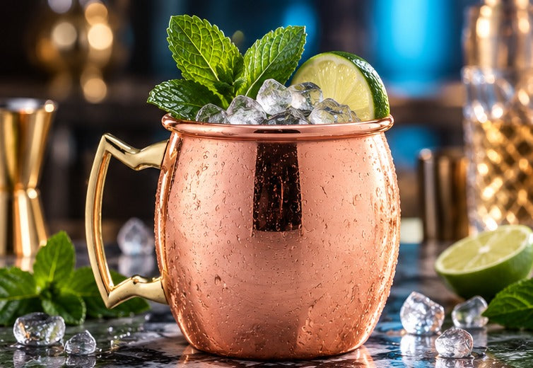 Mini barrel mug Genware 6 cl, avec menthe, citron vert et glace pilée