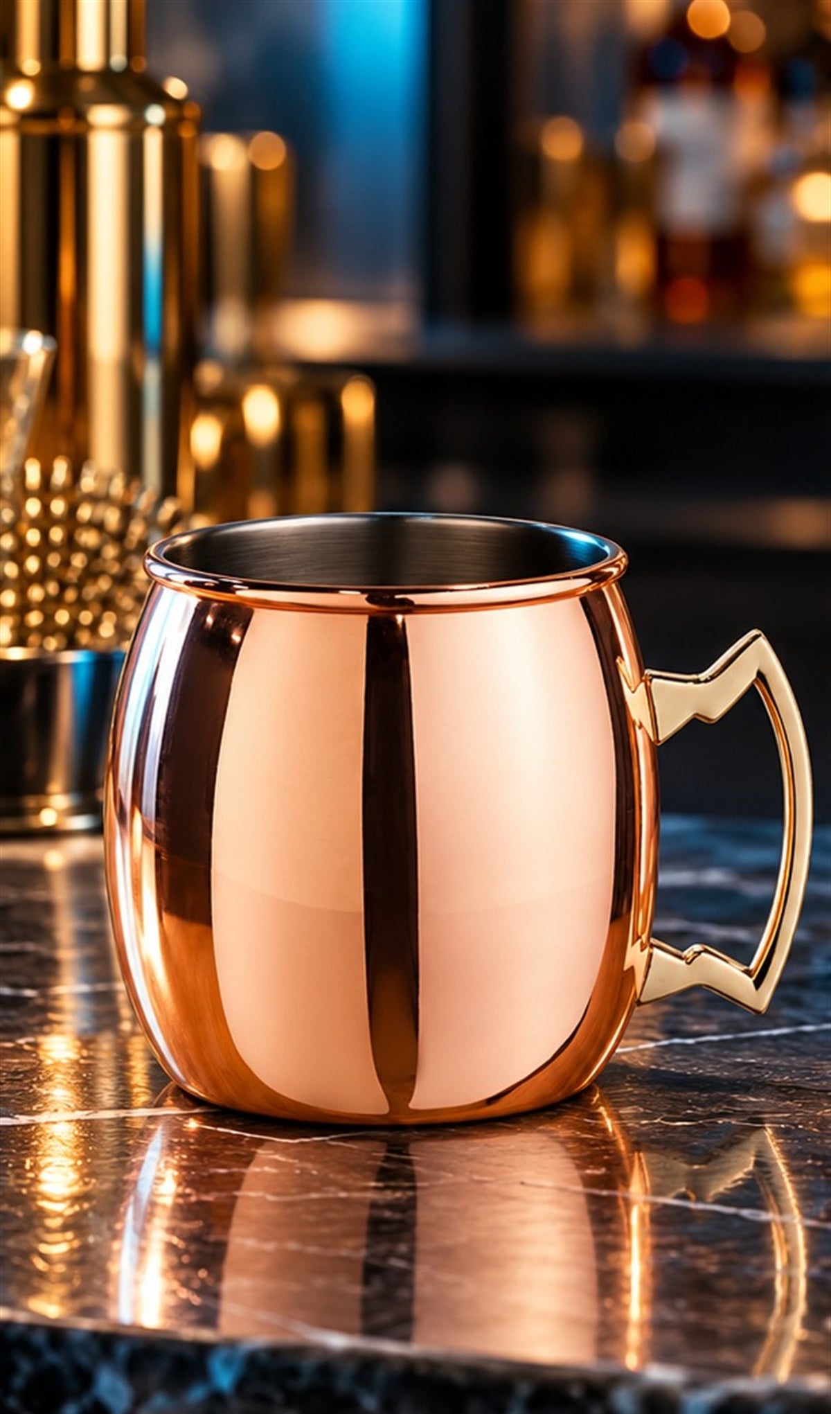 Moscow mule Mezclar Barrel Mug poignée or 50 cl, vu de face sur fond clair