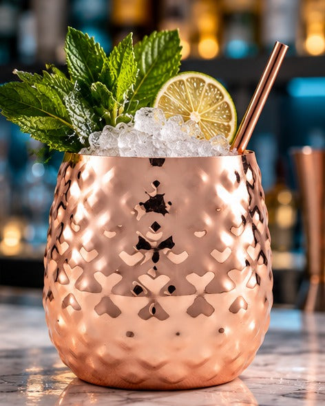 Julep Genware EU Pineapple 44 cl, avec un moscow mule, menthe, citron vert et paille