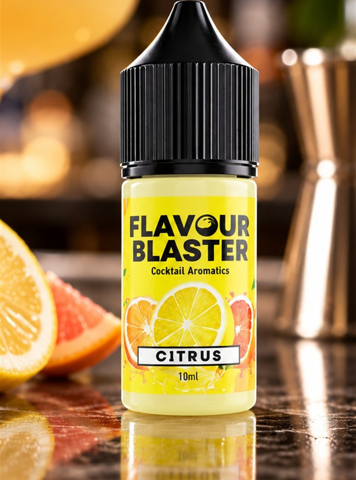Recharge Flavour Blaster arôme agrumes Jet Chill 10 ml, vu de face sur fond clair