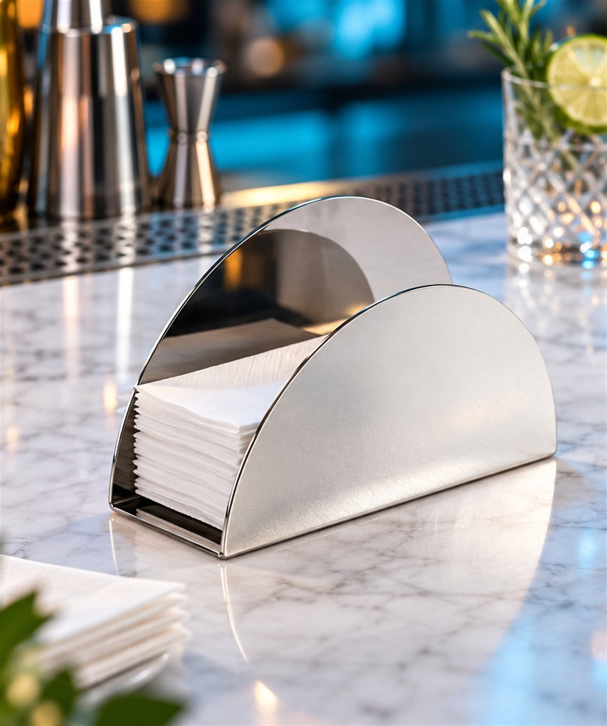 Support pour serviettes inox Olympia, vu de face sur fond clair