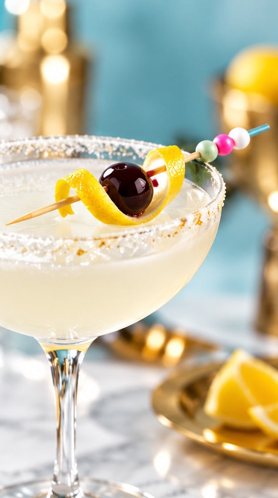 Pics en bambou Oxstal Gourmand 12 cm, lot de 100, dans un cocktail givré à la cerise et au citron