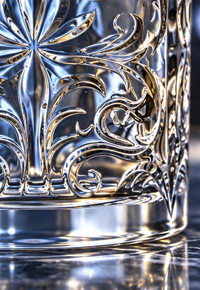 Verre short drink RCR Tattoo 34 cl, gros plan sur le décor gravé