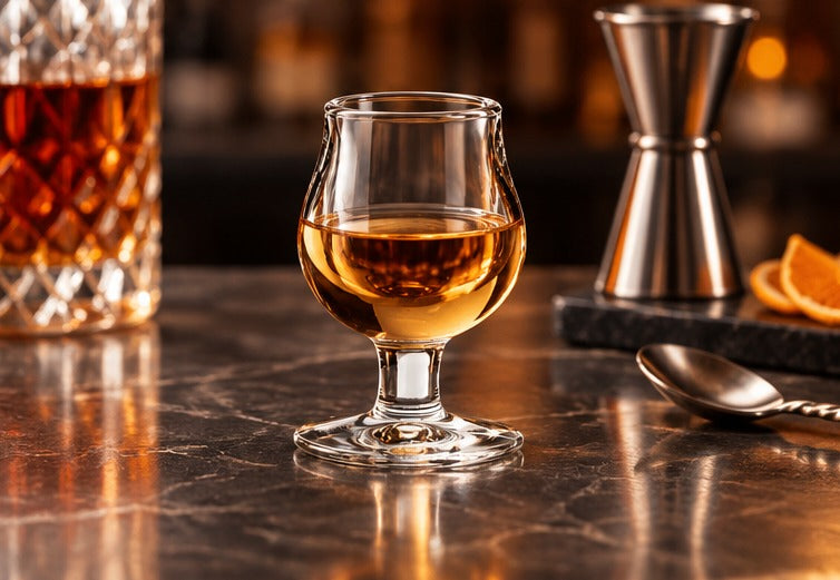 Verre à liqueur La Rochère Déguster 2 cl, avec une liqueur au comptoir
