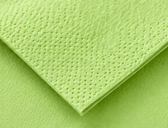 Serviettes en ouate pistache CGMP 20 × 20 cm, pack de 100, gros plan sur le gaufrage