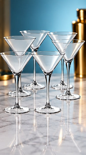 Martini Bormioli Rocco Ypsilon 24 cl, en série de six sur un plan de marbre
