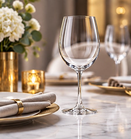 Verre à vin Chef & Sommelier Cabernet Tulipe 47 cl, vide sur une table dressée avec serviette et couverts