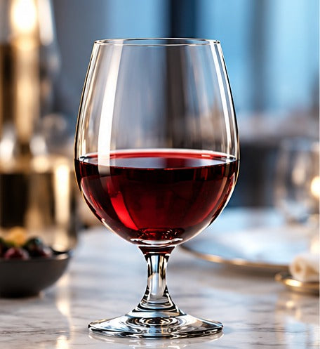 Verre à vin Spiegelau Soirée 40 cl, avec du vin rouge sur une table de restaurant
