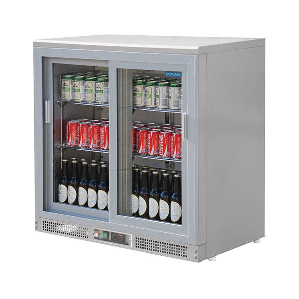 Arrière bar réfrigéré - Gris argent - 182 bouteilles - 2 portes transparentes coulissantes - Polar