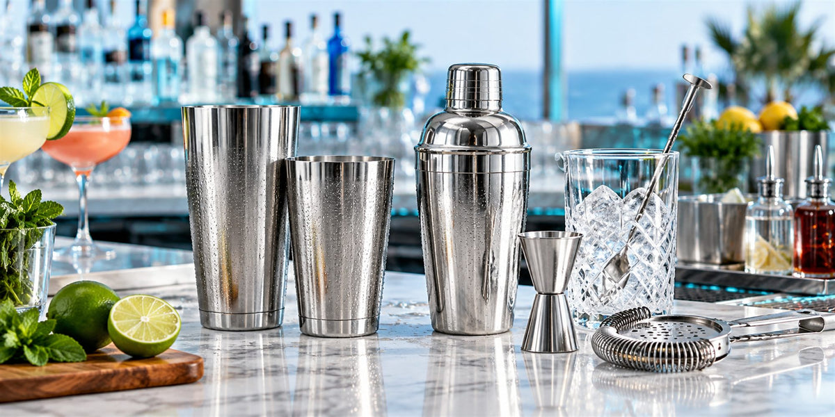 Shakers professionnels professionnels BWA pour CHR, hétels et restaurants sur un comptoir en marbre