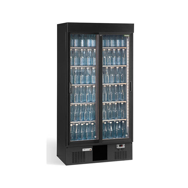 Vitrine de présentation - 2 portes vitrées coulissantes - Noir - 500L - Gamko