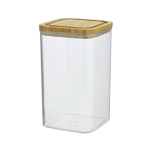 Boite Hermetique Carrée - Couvercle Bambou - Plastique - 2,3L - 12x12x21cm - x6 -