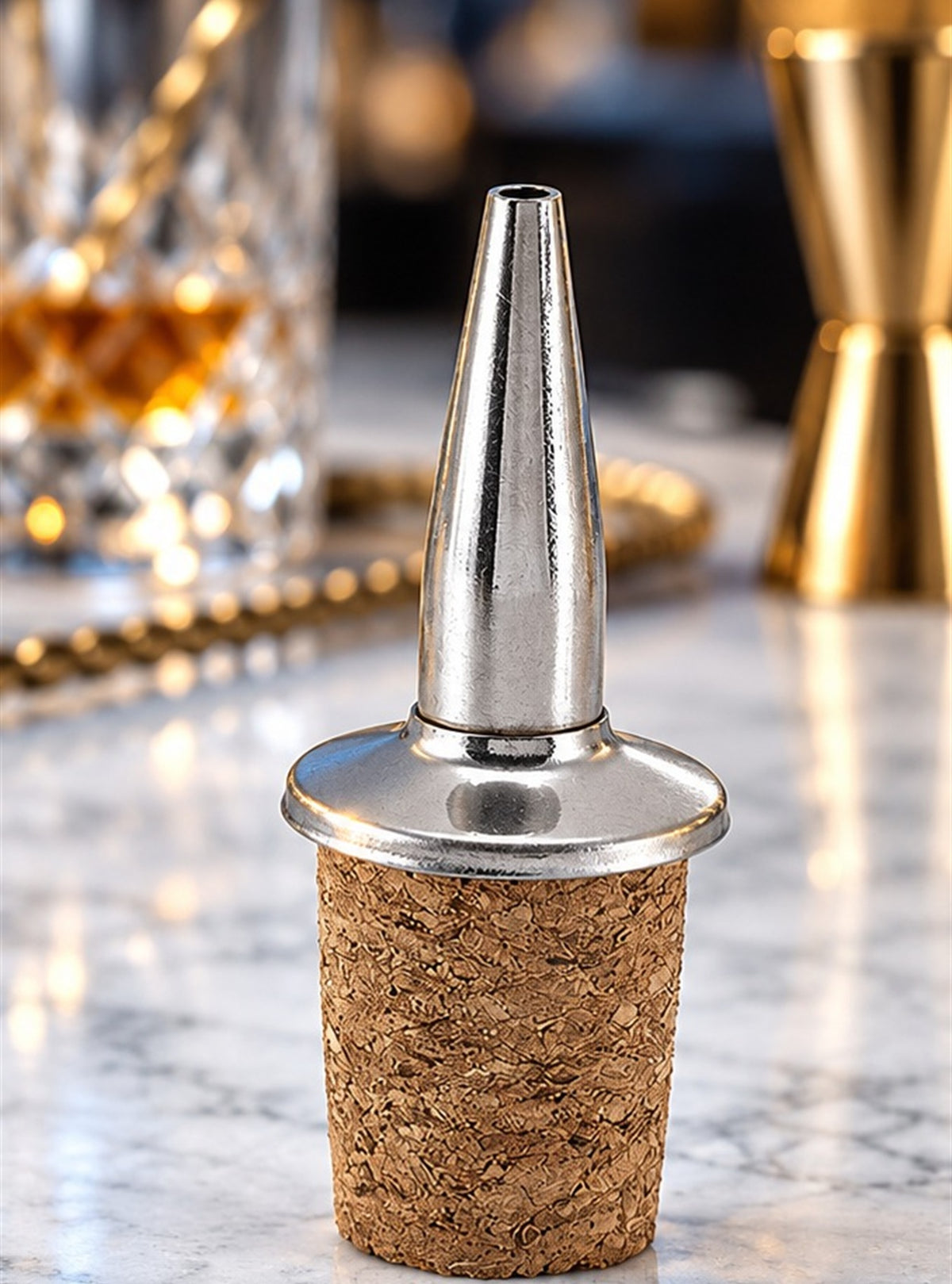 Bouteille bitter avec bouchon chrome Beaumont, vu de face sur fond clair