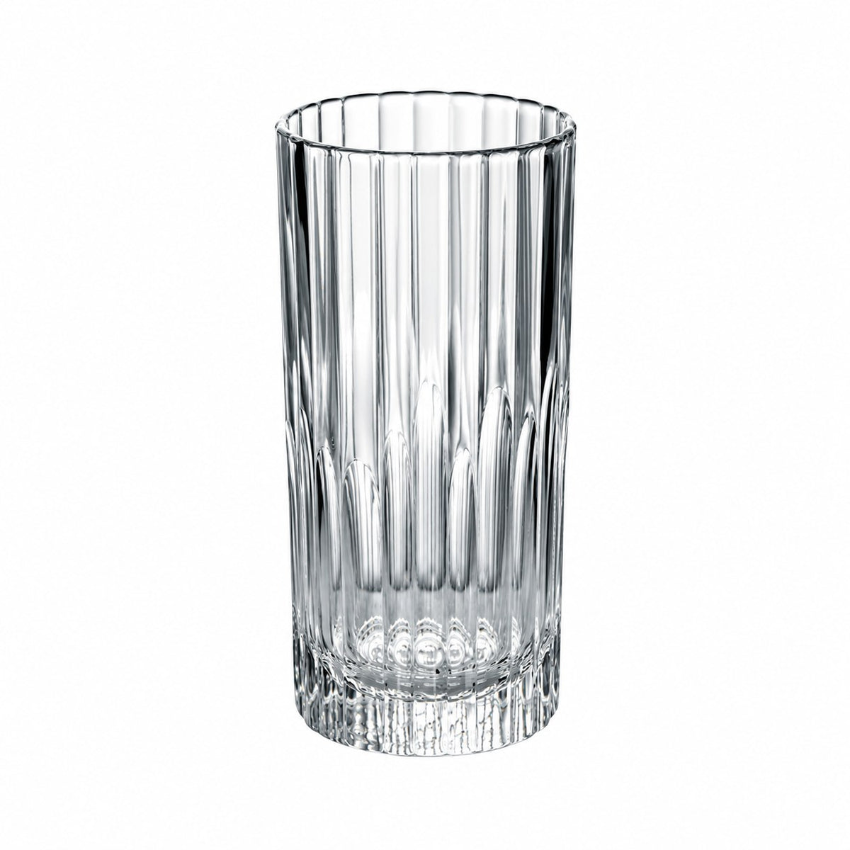 Verre long drink Duralex Manhattan 30 cl à côtes verticales, vu de face sur fond blanc