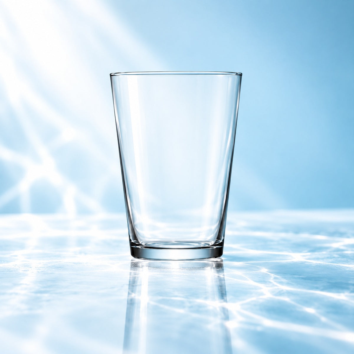 Verre long drink Gio Juice 32 cl vide, parois fines, posé sur une surface glacée bleue