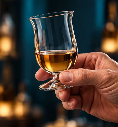 Short drink Riedel Single Malt Whisky 20 cl, en main avec du whisky