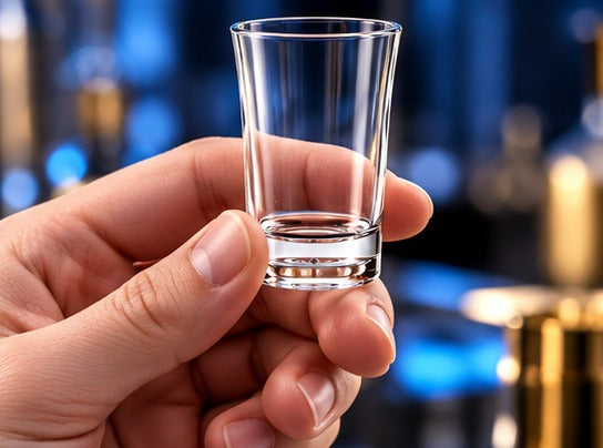 Shot RBdrinks Incassable 5 cl, tenu en main