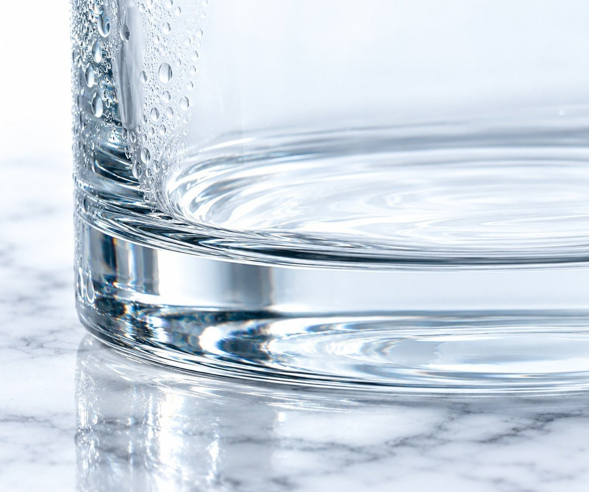 Gros plan sur le fond épais du verre short drink rocks Toyo-Sasaki Hard Strong Silkline