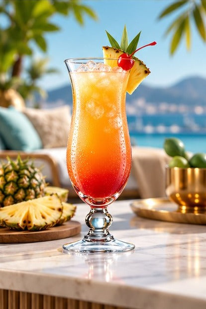 Hurricane Arcoroc 44 cl, en terrasse avec un cocktail à l'ananas