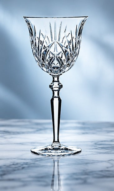 Verre à cocktail Nachtmann Palais 23 cl, sans boisson, sur un plan de marbre, fond bleu