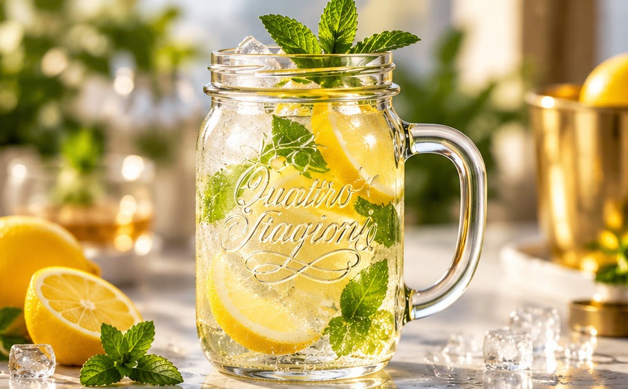 Bocal avec anse Quattro 41 cl, avec une limonade à la menthe et au citron