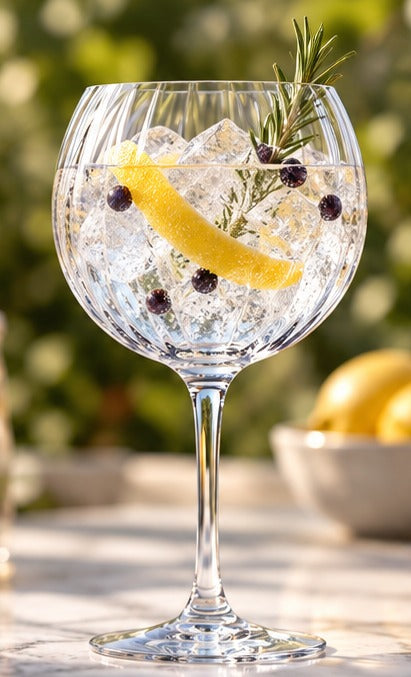Verre à gin Chef & Sommelier Symetrie 58 cl, avec un gin tonic aux baies, citron et romarin