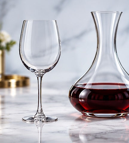 Verre à vin Chef & Sommelier Cabernet Tulipe 47 cl, à côté d'une carafe de vin rouge