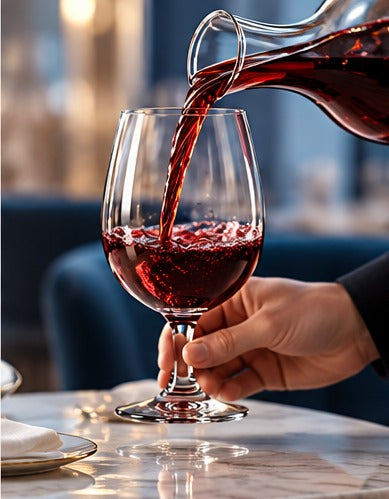 Verre à vin Spiegelau Soirée 40 cl, pendant le service du vin rouge à la carafe