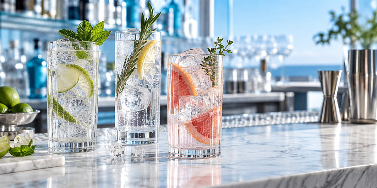 Verres long drink professionnels BWA pour CHR, hétels et restaurants sur un comptoir en marbre