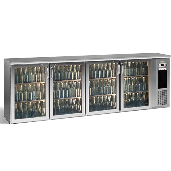 Arrière bar réfrigéré - 4 portes vitrées - Inox - 680L